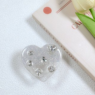 Giá Đỡ Điện Thoại Cầm Tay Màu Xám Trơn Đính Ngọc Trai Tình Yêu