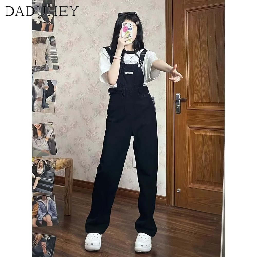 Ảnh DaDuHey New Korean Version of INS Thin Overalls WOMEN'S Niche High Waist Straight Wide Leg Pants Trousers 2