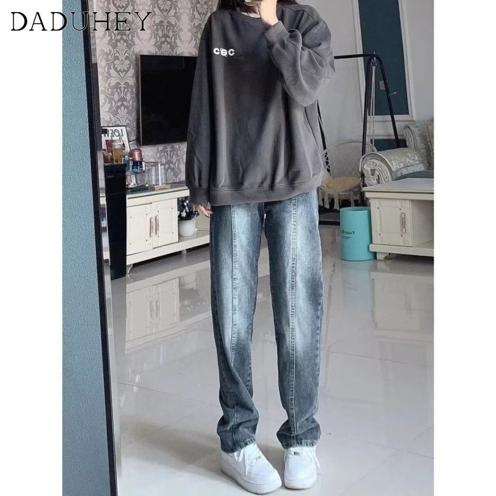 Ảnh Quần jeans DADUHEY ống đứng lưng cao phong cách đường phố Mỹ cổ điển cao cấp dành cho nữ cỡ lớn 2