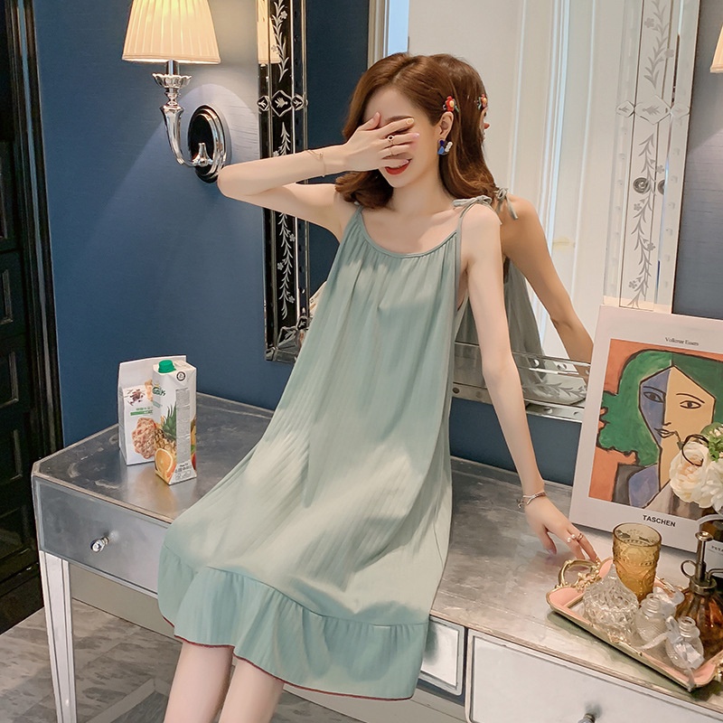 Đầm Ngủ Hai Dây Bằng Vải Lụa Sữa Viền Ren Phong Cách Công Chúa Dễ Thương Thời Trang Mùa Hè Cho Bạn Gái Lff0704