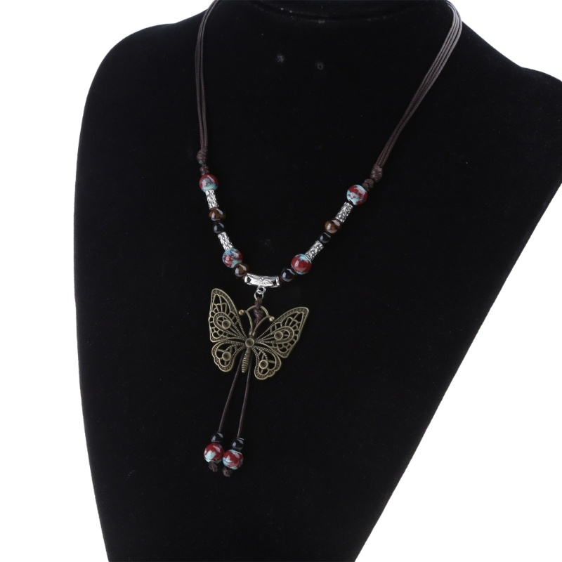 Li Vintage Sáp Dây Handmade Gốm Sứ Hạt Bướm Mặt Dây Chuyền Vòng Cổ Dành Cho Người Yêu Nữ Áo Len Dây Chuyền Thẩm Mỹ Trang Sức