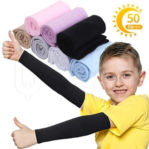 Găng Tay Chống Nắng Bằng Lụa Lạnh Mỏng Co Giãn Thoáng Khí Màu Trơn Thời Trang Mùa Hè Cho Trẻ Em