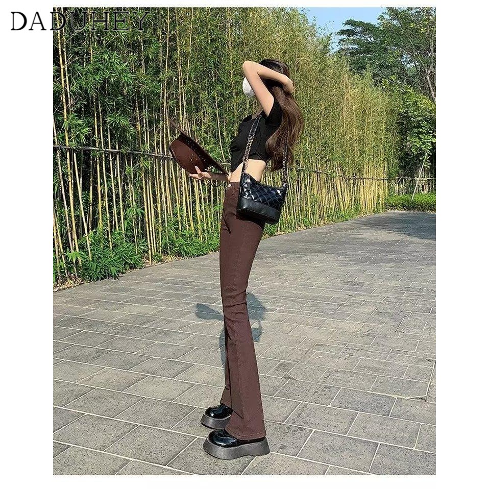 Ảnh DaDuHey New American Ins Retro Thin Section Micro Flared Jeans Niche High Waist Wide Leg Pants Trousers 4