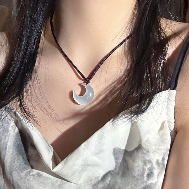 Coo Vòng Cổ choker Dây Đen Mặt Trăng Khuyết Đính Đá Pha Lê Có Thể Điều Chỉnh