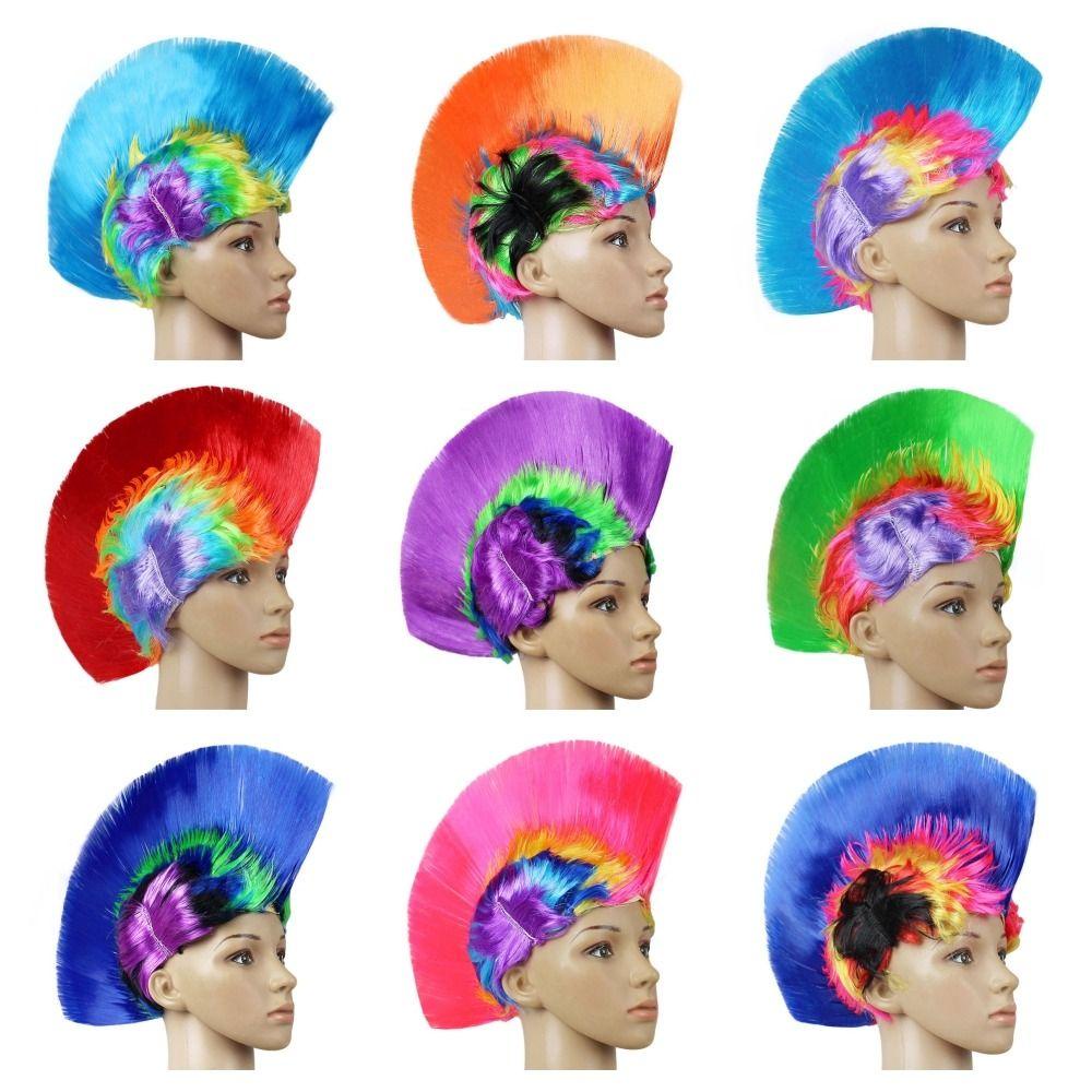 JSJJING Mohawk Tóc Giả, Màu Tự Nhiên Ngộ nghĩnh Cockscomb, Unisex Lông Tơ Disco Vô Hình Rainbow Punk Tóc Giả Tiệc Halloween