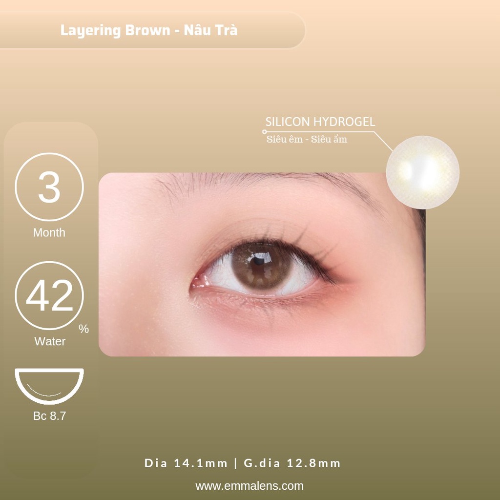 Kính Áp Tròng Layering Brown Cấp Ẩm 3 Tháng | Lens Nâu Áp Tròng Tây Nhẹ Siêu Ẩm 24h mỗi ngày| Emma Lens