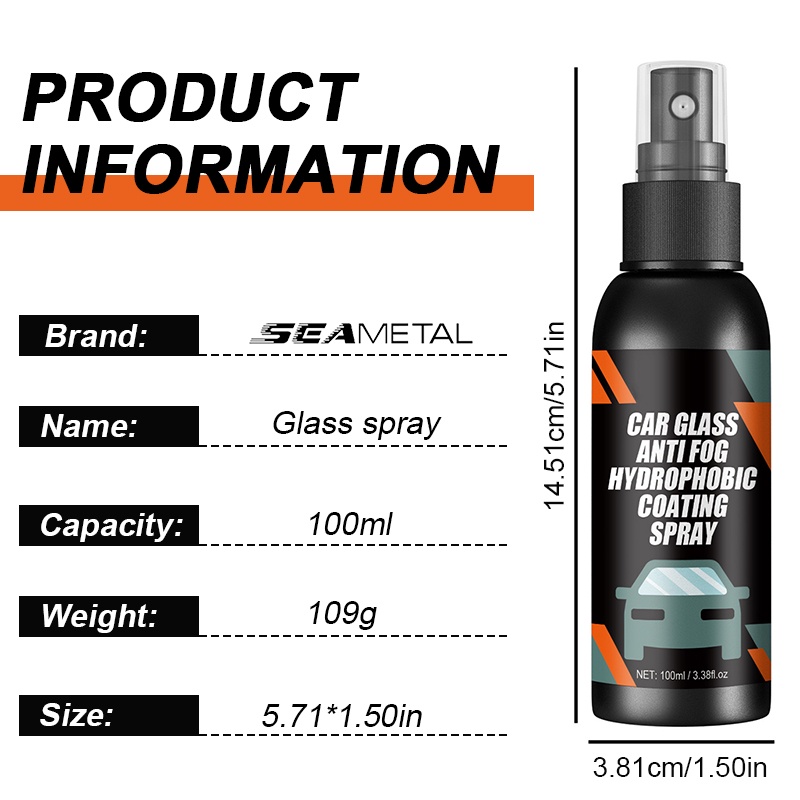 Seametal 100ml Bình Xịt Vệ Sinh Kính Chắn Gió Xe Hơi Chống Sương Mù