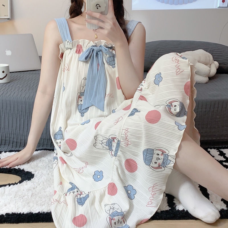 Đầm ngủ cotton tay ngắn phong cách công chúa thời trang mùa hè cho nữ lff0909