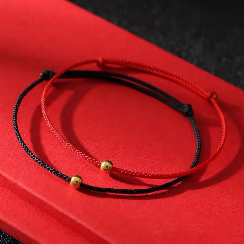 Vòng Tay Chuỗi Hạt Mạ Vàng 18k Màu Đỏ / Đen Thời Trang Cho Cặp Đôi