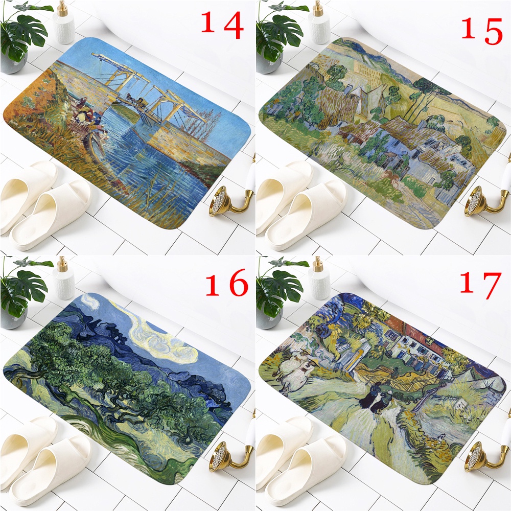 Thảm lót cửa chùi chân Chống Trượt In Hình Tranh Sơn Dầu Van Gogh Kích Thước 60x40cm