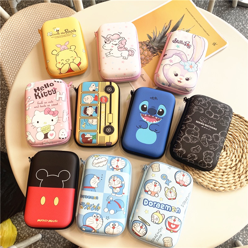 Túi Đựng Tai Nghe / Dây Cáp Sạc USB Hình Doraemon / Mickey Stellalou Dễ Thương Có Khóa Kéo