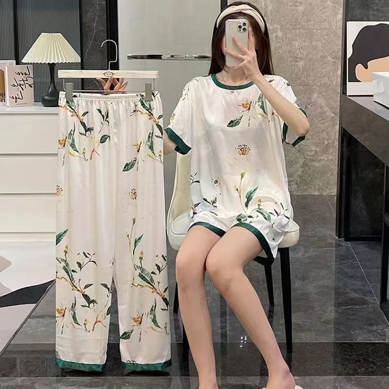 Váy 2 dây Bộ Đồ Ngủ Ba Món Bằng Lụa Sữa In Hoạt Hình Dễ Thương Dành Cho Bạn Nữ [Lff0704]