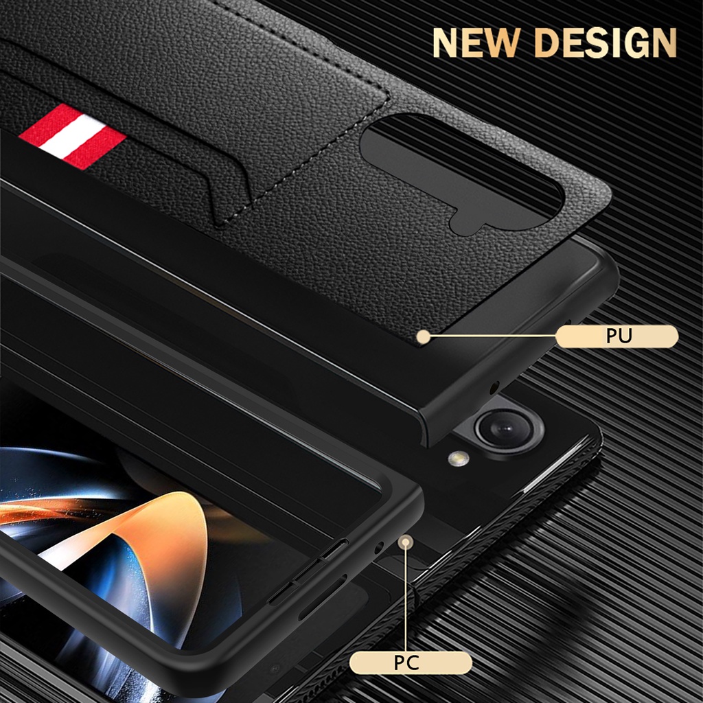 Ốp Điện Thoại Da Clemence Cho Samsung Galaxy Z Fold5 Fold4 Fold6 Fold 5 4 6 5G Có Hộp Đựng Thẻ Chống Rơi