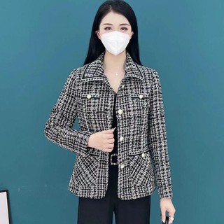 Xiaoxiang Áo Khoác Ngắn Dáng Rộng Họa Tiết Kẻ Sọc Thời Trang Xuân Thu 2023 Phong Cách Pháp Cho Nữ