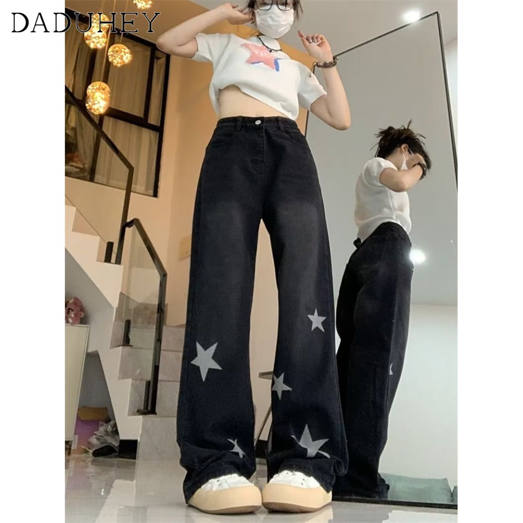 Ảnh DaDuHey New American Ins High Street Retro Jeans Niche Stars Loose Wide-leg Pants Large Size Trousers 3