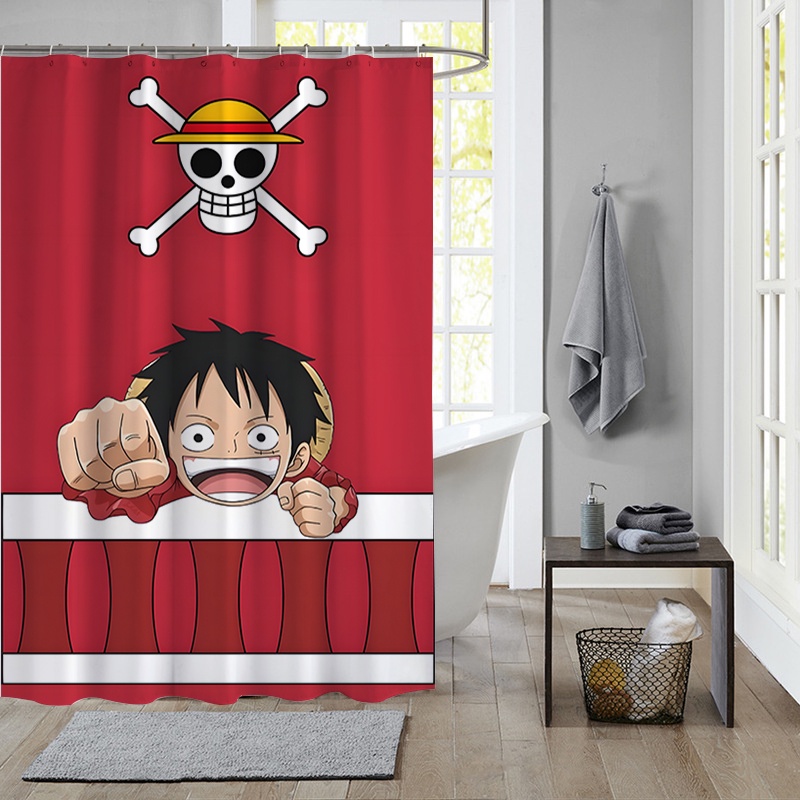 One Piece Monkey D. Luffy Polyester Chống Thấm Nước Màn Tắm Chống Nước Phòng Tắm Trang Trí Màn Tắm Vải Trang Trí Phòng Tắm Bộ 12 Móc