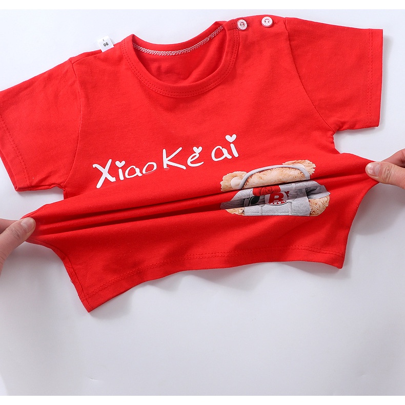 Trẻ Em Tay Ngắn Phù Hợp Với Quần Short Mùa Hè Quần Áo Mùa Hè Bé Trai Bé Gái Cotton Nguyên Chất Áo Thun Mùa Hè Quần Áo Trẻ Em HLSU