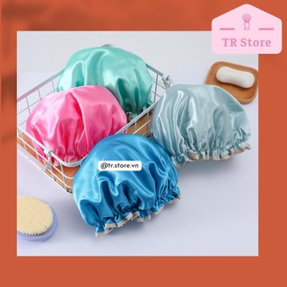 Mũ Trùm Đầu Khi Tắm Satin - 2 Lớp Chống Thấm, Hỗ Trợ Ủ Tóc Hấp Dầu