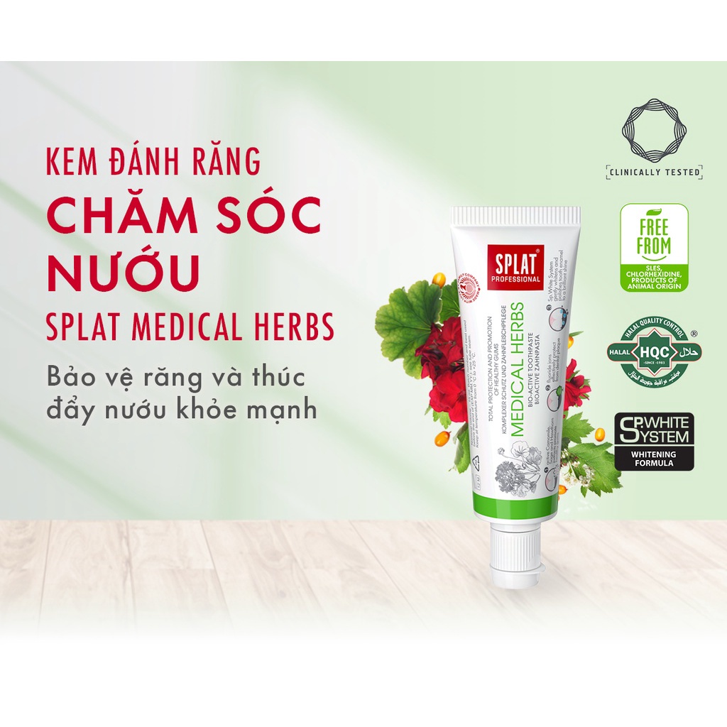 Mô tả Kem Đánh Răng SPLAT Medical Herbs Professional series chứa nhiều tinh chất bảo vệ nướu và đánh bóng men răng 20ml. - 1