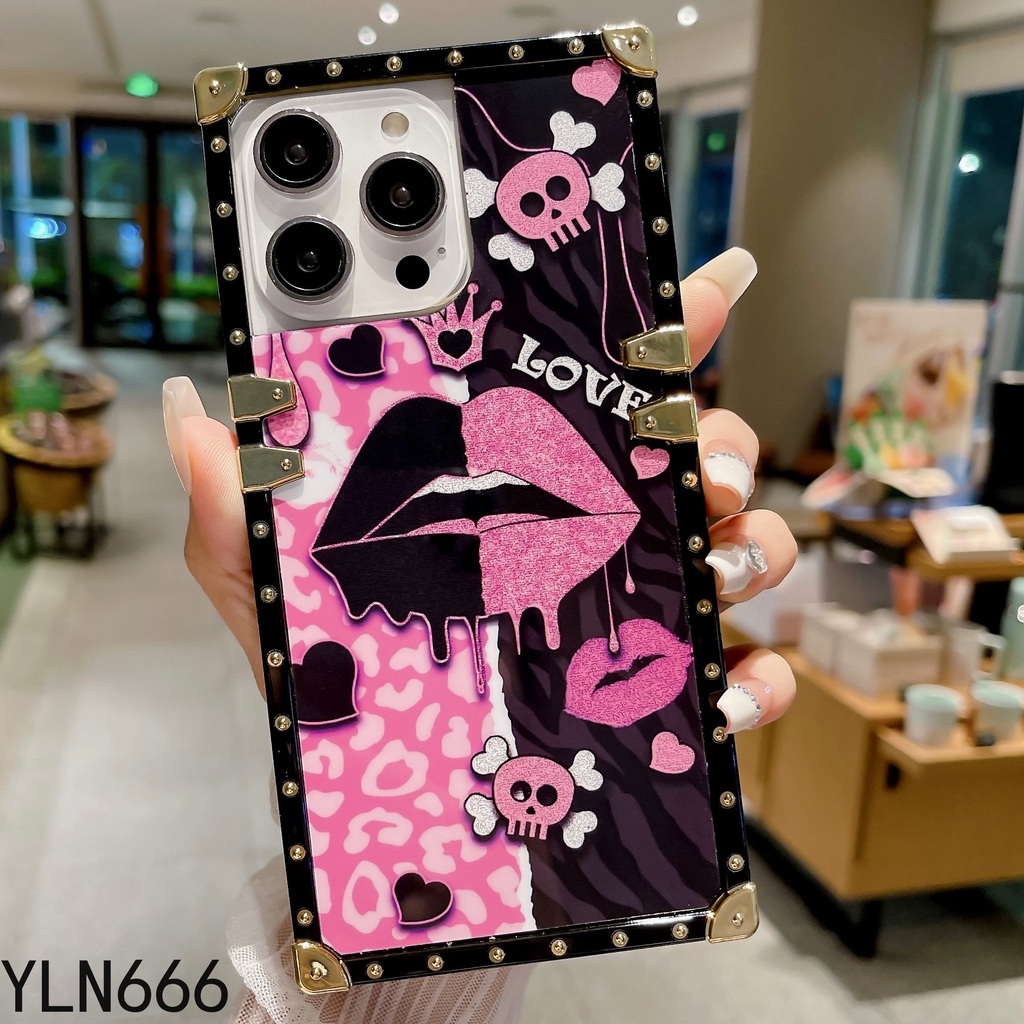 Realme C55 C30 C33 C35 C21Y C25Y 9 9i 9PRO C15 C25 5i C3 6i 5PRO Sang Trọng Họa Tiết Môi Vuông Vỏ Điện Thoại Xu Hướng Thời Trang Thiết Kế Phong Cách