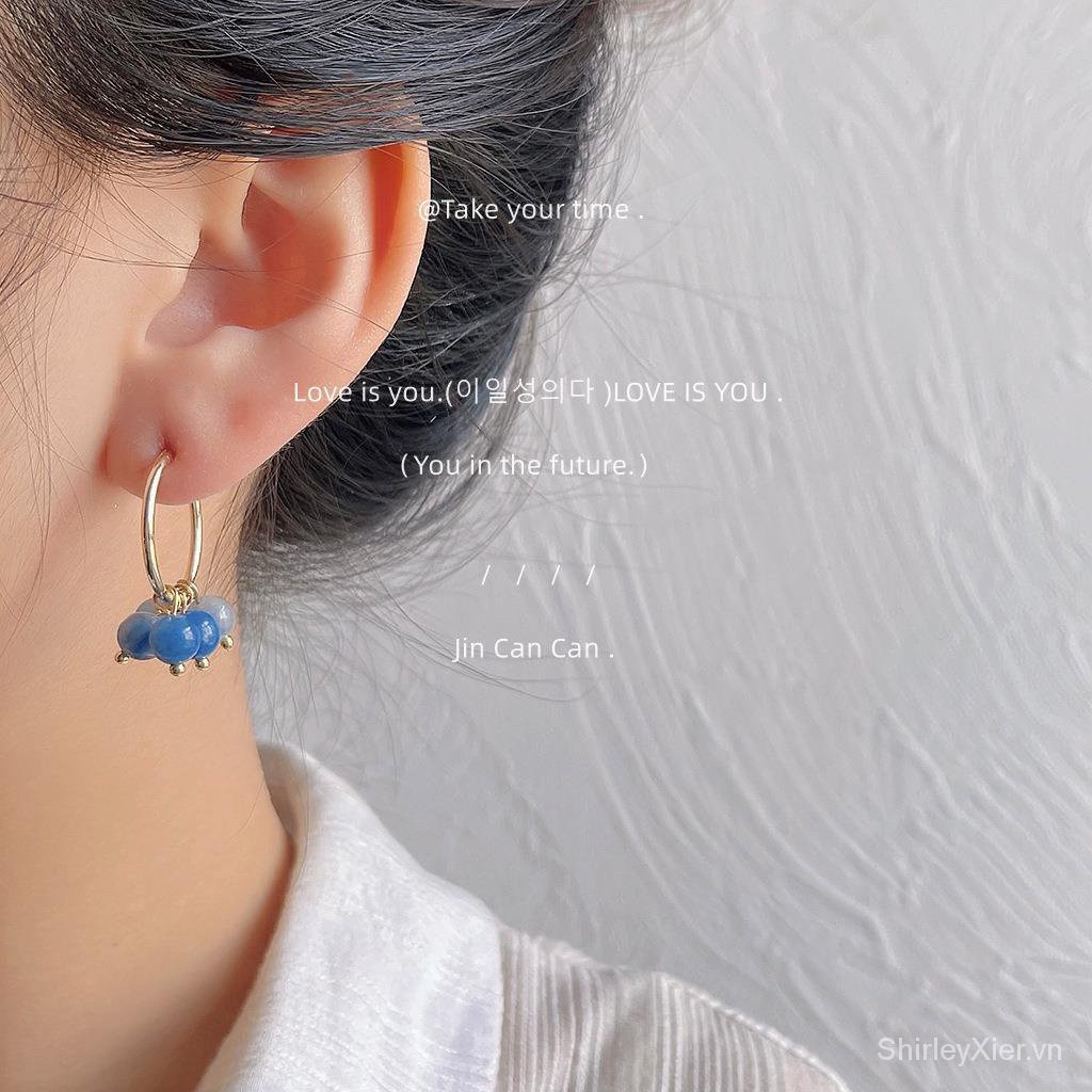 Sương mù Blue Series! Bộ bông tai Mạ Bạc 925 14K Cao Cấp Thời Trang Khí chất thanh lịch trưởng thành cô gái hàn quốc phong cách Nhiều phong cách tùy chọn
