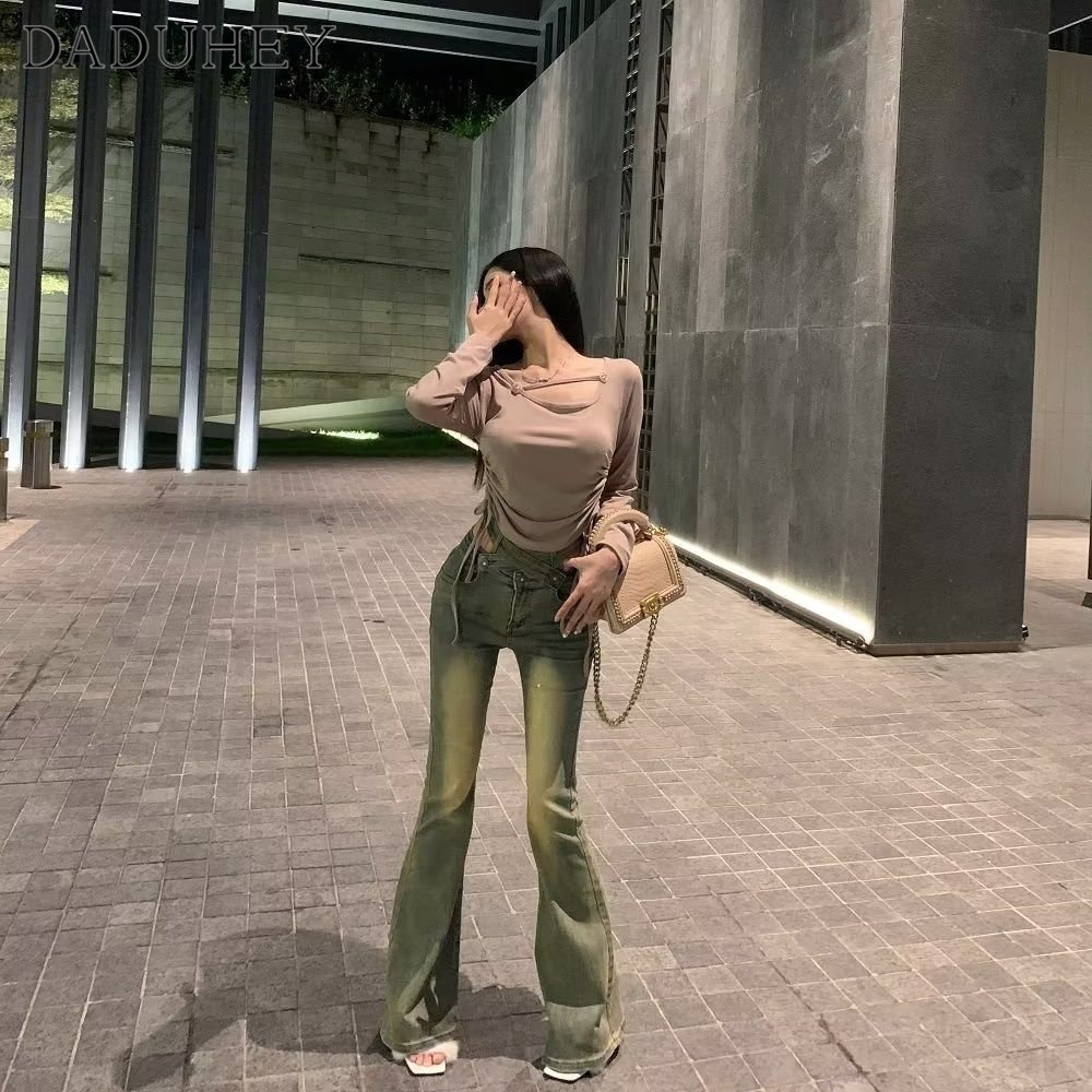 Ảnh Quần jeans DADUHEY ống rộng lưng cao co giãn phong cách đường phố Mỹ thời trang size lớn 4