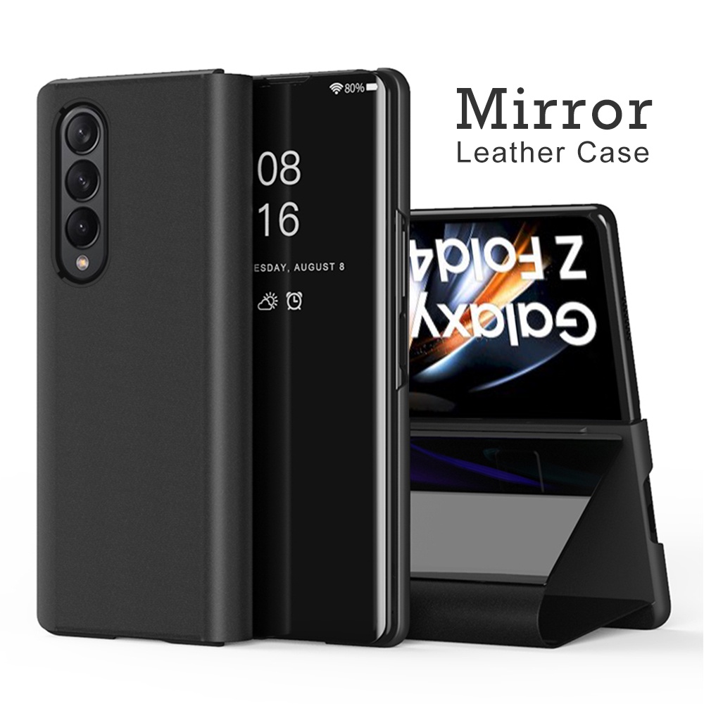 Smart mirror leather flip capas cho samsung galaxy z fold5 fold4 fold3