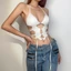 Klalien Dây Cổ Tank Tops Móc Nút Ôm Camisole Nữ Dạo Phố