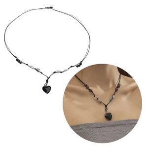 Yoo Trái Tim Mặt Dây Chuyền Xương Đòn Dây Chuyền Vòng Cổ Đá Quý Đen-State Choker Dây Dệt