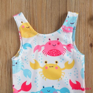 Mg-breathable Little Girls Đồ bơi một mảnh, Đồ bơi không tay in hình cua / bánh rán dễ thương cho kỳ nghỉ