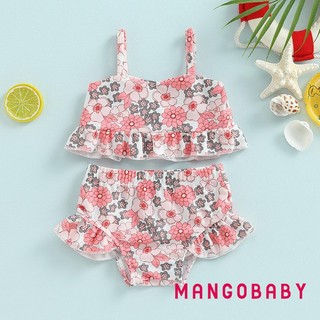 Mgg-kid Girl Bikini Đồ Bơi Không Tay Vai Crop Vest Bãi Biển Bể Bơi Xù Quần Short Đồ Bơi Trang Phục
