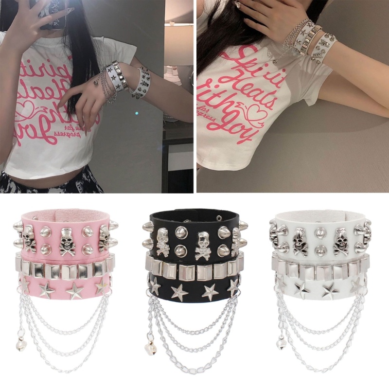 Set 2 Vòng Tay Gắn Đinh Tán Phong Cách Gothic Cho Cặp Đôi