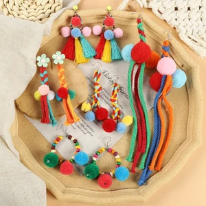 Phong cách dân tộc hoa tai bóng sang trọng dài cá nhân hóa đầy màu sắc hoa tai bóng sang trọng cổ điển bohemian kỳ nghỉ hoa tai tua