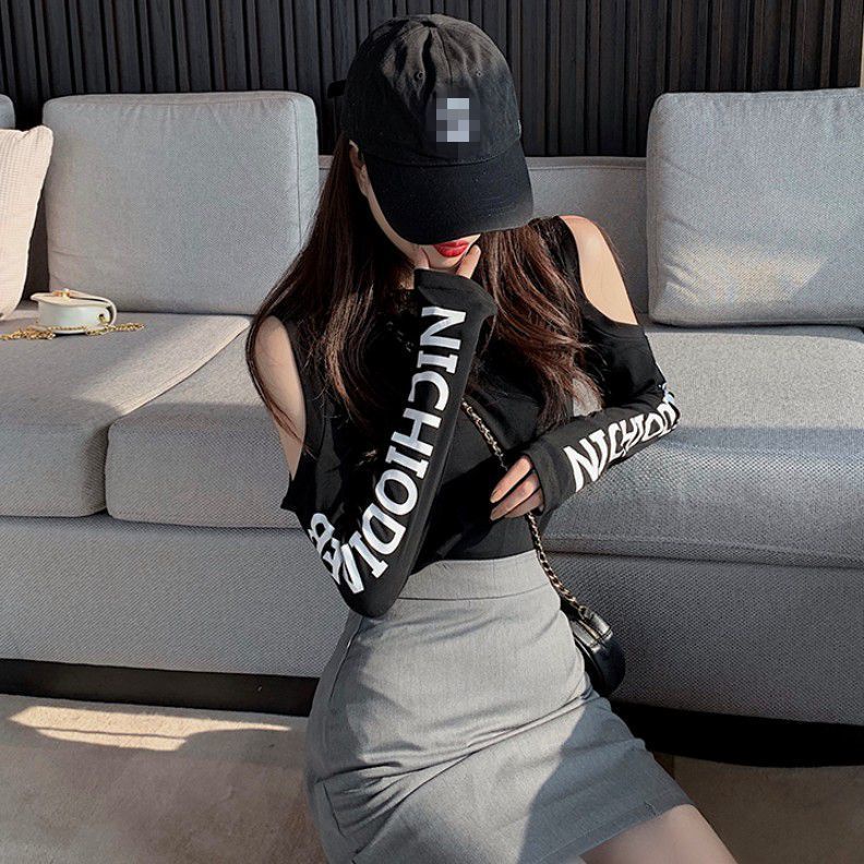 Milyfashion Y2K Street Hollow Off-the-Shoulder Dài Tay Áo Thun Nữ Skinny