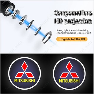 2 cái / bộ đèn cửa ô tô mitsubishi đèn chào mừng không dây ralliart mirage g4 triton xpander lancer asx outlander attrage pajero eclipse led light cartoon hd 3d projector