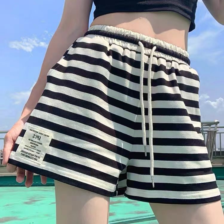Quần Short Sọc Nữ Mùa Hè Mới Co Giãn Eo Rời Chữ A Quần ngắn ống rộng