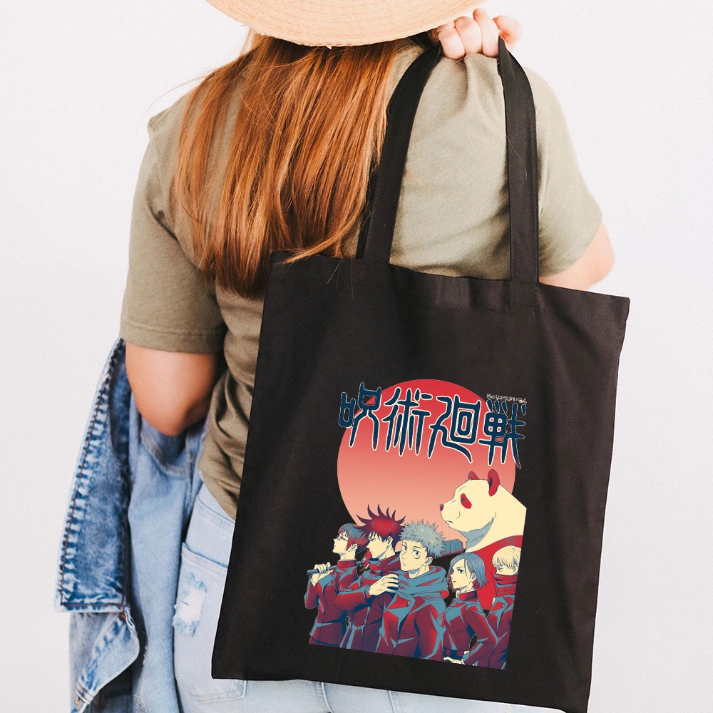 Túi Xách Đeo Vai Vải Canvas Cotton In Hình Anime Yuji Jujutsu Kaisen Satoru Gojo Phong Cách Harajuku Có Thể Tái Sử Dụng Cho Nữ