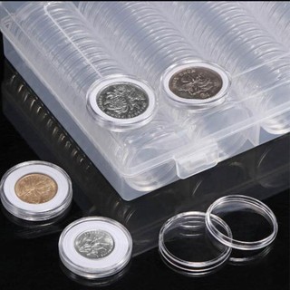 DWELLCO 100 CÁI Hộp thu tiền xu 30mm Hộp bảo vệ di động Hộp đựng viên nang lưu trữ bằng nhựa