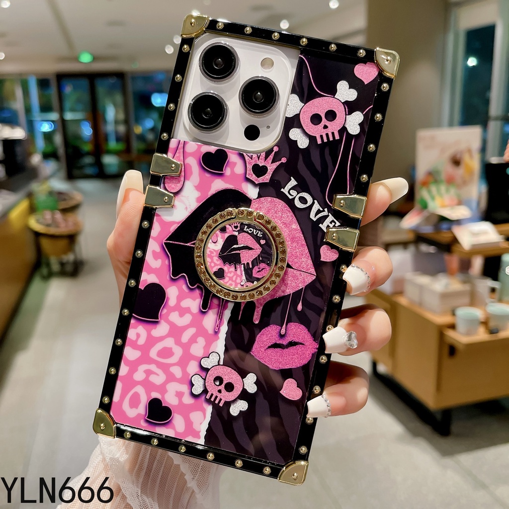 Realme C55 C30 C33 C35 C21Y C25Y 9 9i 9PRO C15 C25 5i C3 6i 5PRO Sang Trọng Họa Tiết Môi Vuông Vỏ Điện Thoại Xu Hướng Thời Trang Thiết Kế Phong Cách