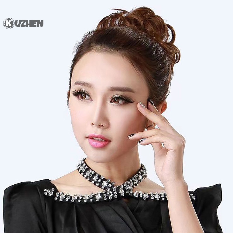 Kuzhen tổng hợp búi tóc giả tóc đuôi ngựa nối tóc scrunchie sóng đàn hồi xoăn nóng