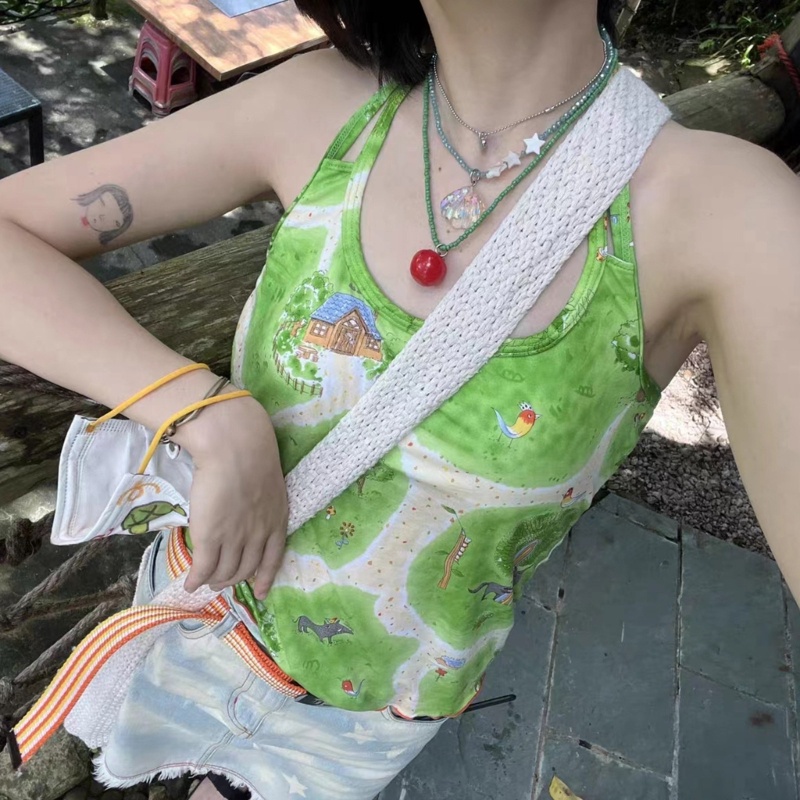 Elega Vòng Cổ choker Nhiều Lớp Hạt Cà Chua Dễ Thương Cá Tính dopamine Ngọt Ngào