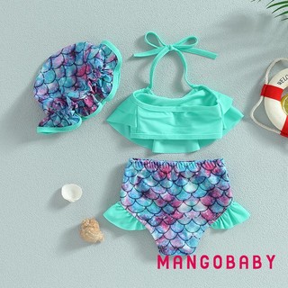 Mgg-kid Girl Bikini Đồ Bơi, Áo Vest Cổ Treo Không Tay Đi Biển Bể Bơi Quần Short Đồ Bơi Có Mũ