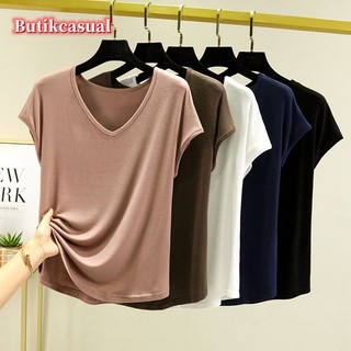 Áo Thun cotton Tay Ngắn Dáng Rộng Cổ Chữ V Màu Trơn Thời Trang 2023 Cho Nữ 40-78kg