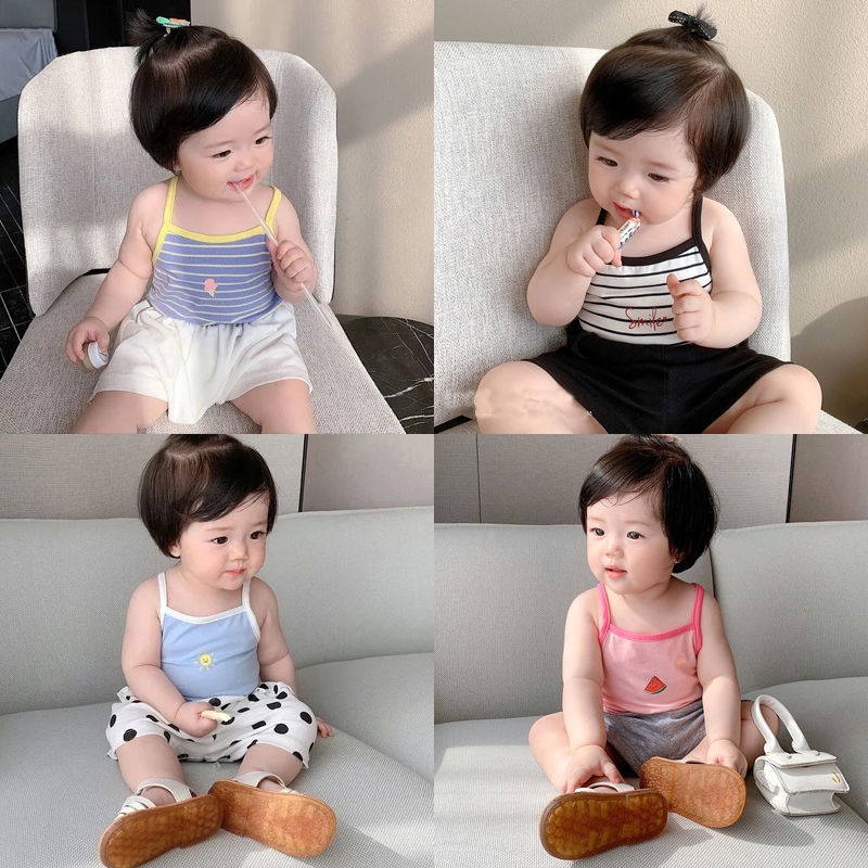 Bé Gái Sling Bên Trong Mặc Trẻ Em Hoạt Hình Top Ice Silk Base Mùa Hè Áo Vest Nhỏ Phong Cách Mỏng Bên Ngoài Mặc Áo Thun DXJE