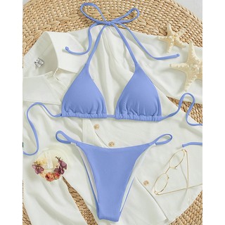 Bộ Đồ Bơi Bikini Hai Mảnh Bằng Vải Dệt Kim Mềm Màu Trơn Dành Cho Bạn Nữ