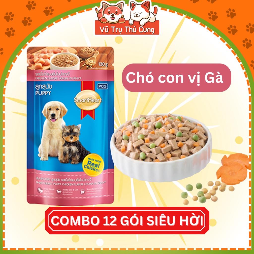 Combo 12 gói Pate Smartheart cho Chó trưởng thành, Chó con 130g