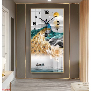 Tranh Đồng Hồ Treo Tường Chim Công - Tranh Tráng Gương