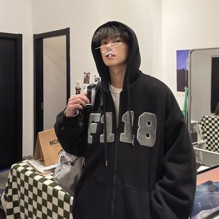 Áo khóa nỉ in chữ có mũ trùm đầu màu nâu của nam giới áo khoác oversize