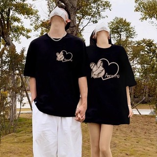 Áo Thun 100% Cotton Tay Ngắn Dáng Rộng In Họa Tiết Hoạt Hình Phong Cách Hàn Quốc Dành Cho Cặp Đôi