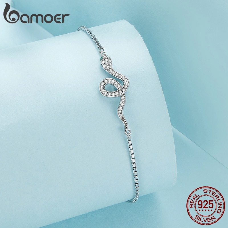 Bamoer Vòng Tay Bạc 925 21cm Họa Tiết Da Rắn Thời Trang Có Thể Điều Chỉnh Cho Nữ